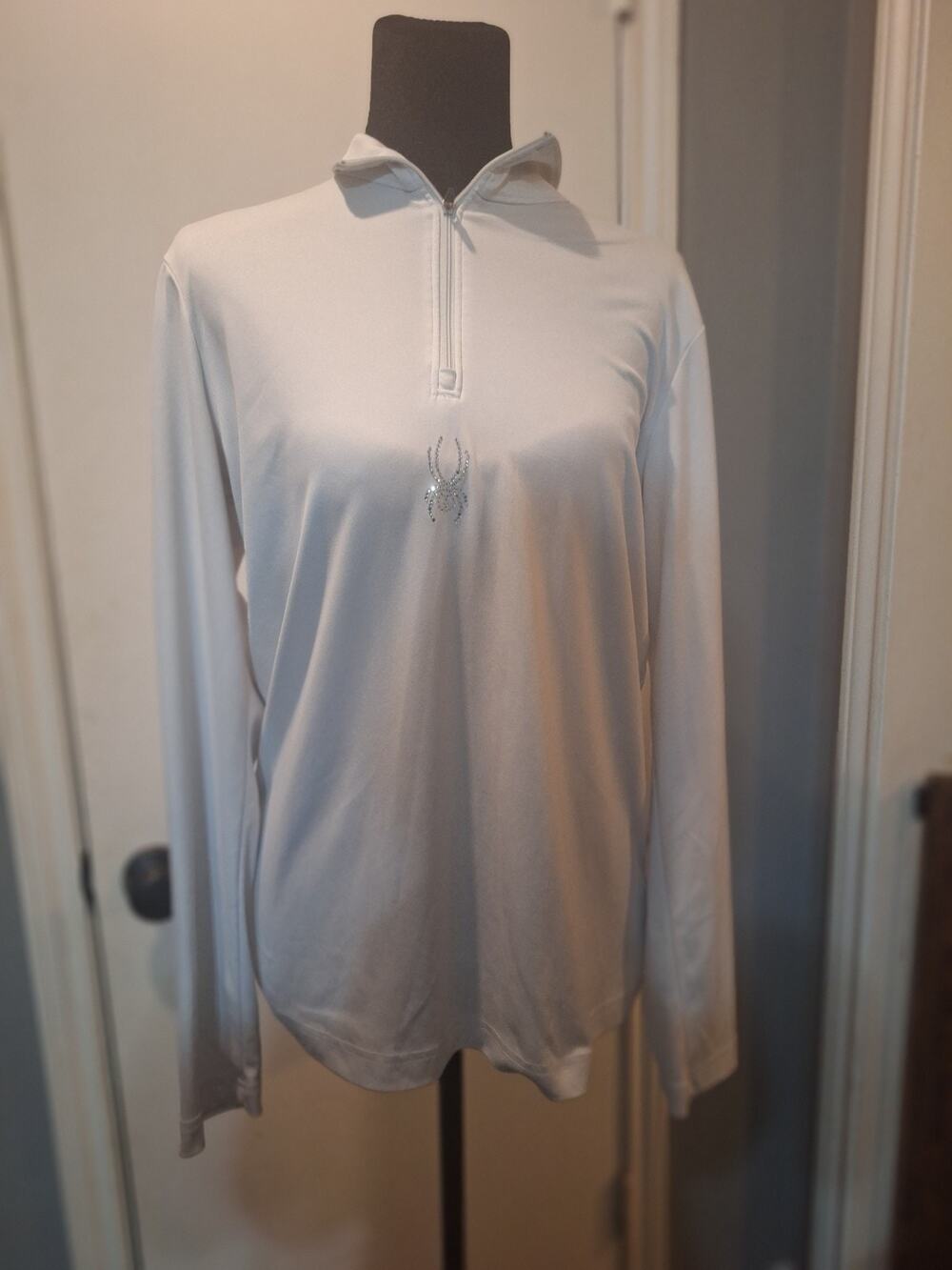 Spyder Active Women's White 1/4 Zip Mock Neck Long Sleeve Pullover Size L Sequin